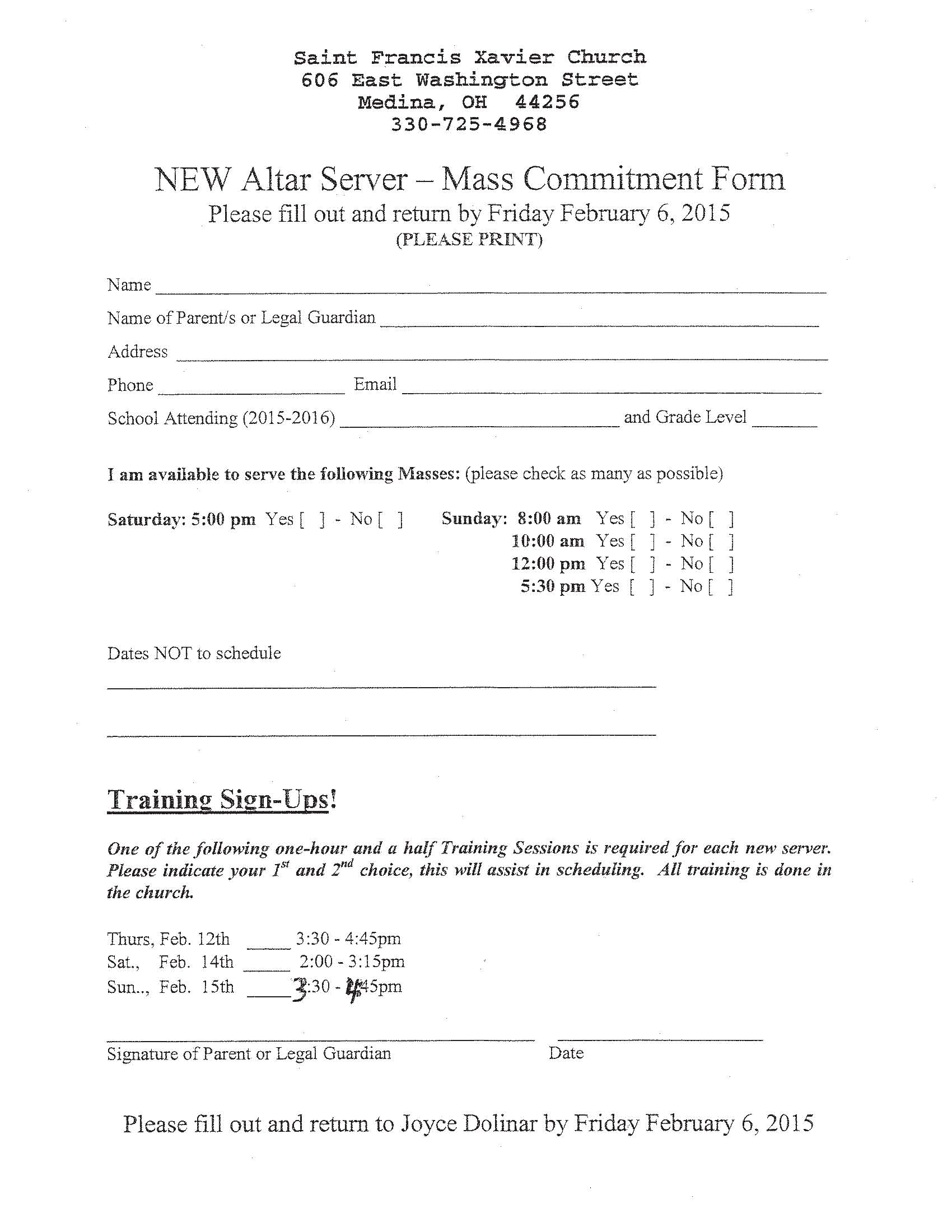 St. Francis Xavier Parish » 2015 Commitment Form